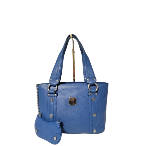 MCM Vintage Mini Studded Tote Bag Royal Blue With Coin Pouch - Picture 1 of 15